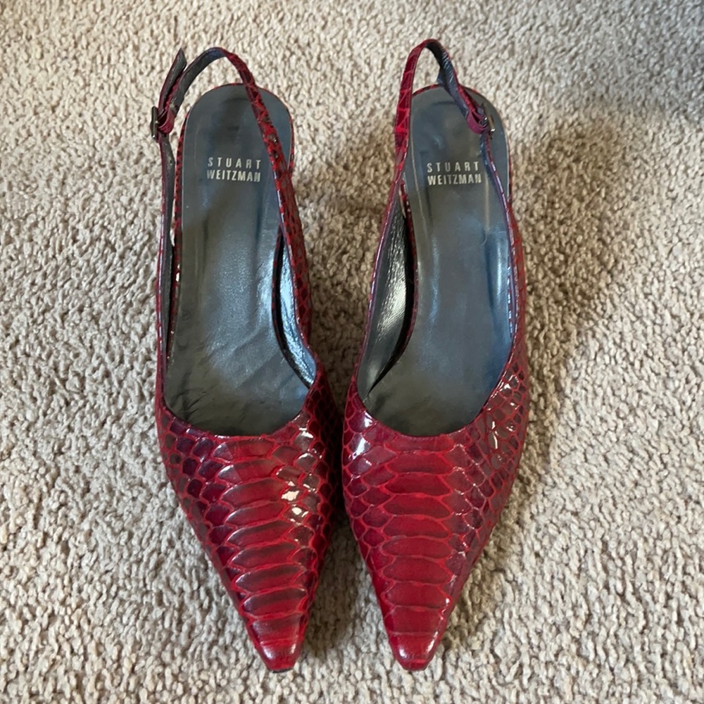Stuart Weitzman red snake skin slingback